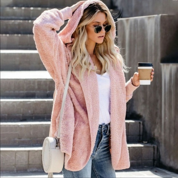 Jackets & Blazers - Hooded Sherpa jacket with pockets